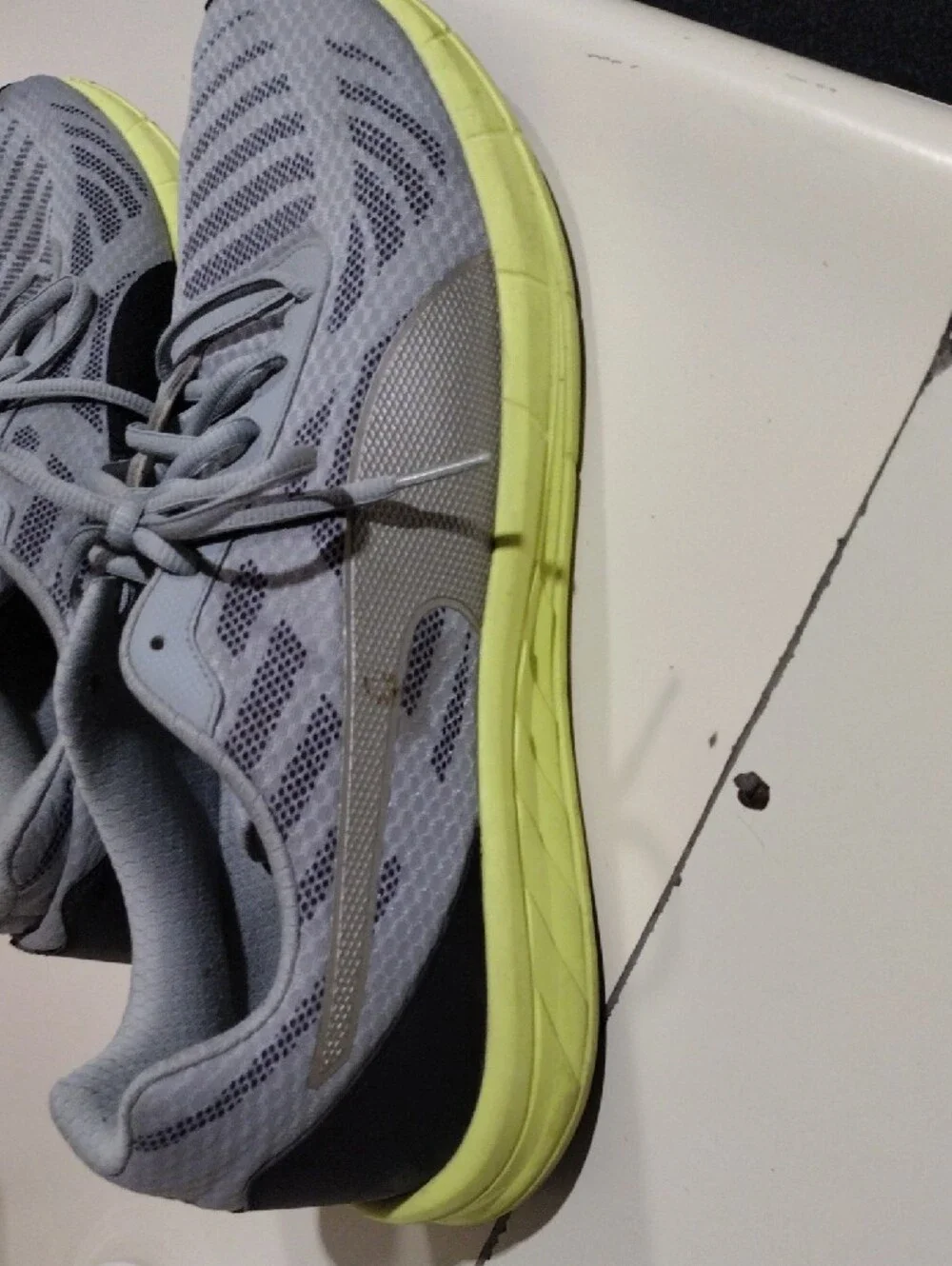 Puma Gray Mesh Running Sneakers with Neon Lime Accents